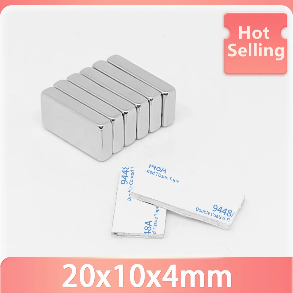 2/5/10/20/30/50PCS 20x10x4 mm Quadrate Rare Earth Neodymium Magnet With 3M Glue Tape 20x10x4mm Strong Powerful Magnets 20*10*4