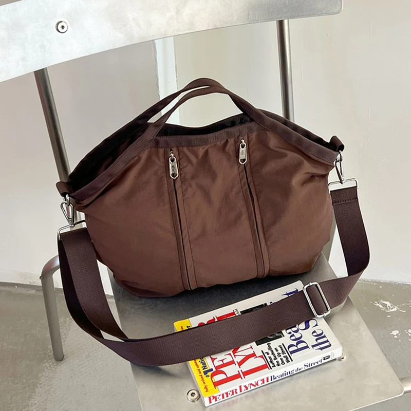 Women Nylon Tote Bag Large Capacity Handbag Detachable Wide Strap Crossbody Bag Multi Zipper Casual Daily Shoulder Bag