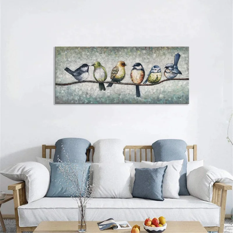 

Hand Painted Bird Abstract Oil Painting Modern Canvas Animal Art For Living Room Bedroom Decor Handmade Birds Painting Wall Art