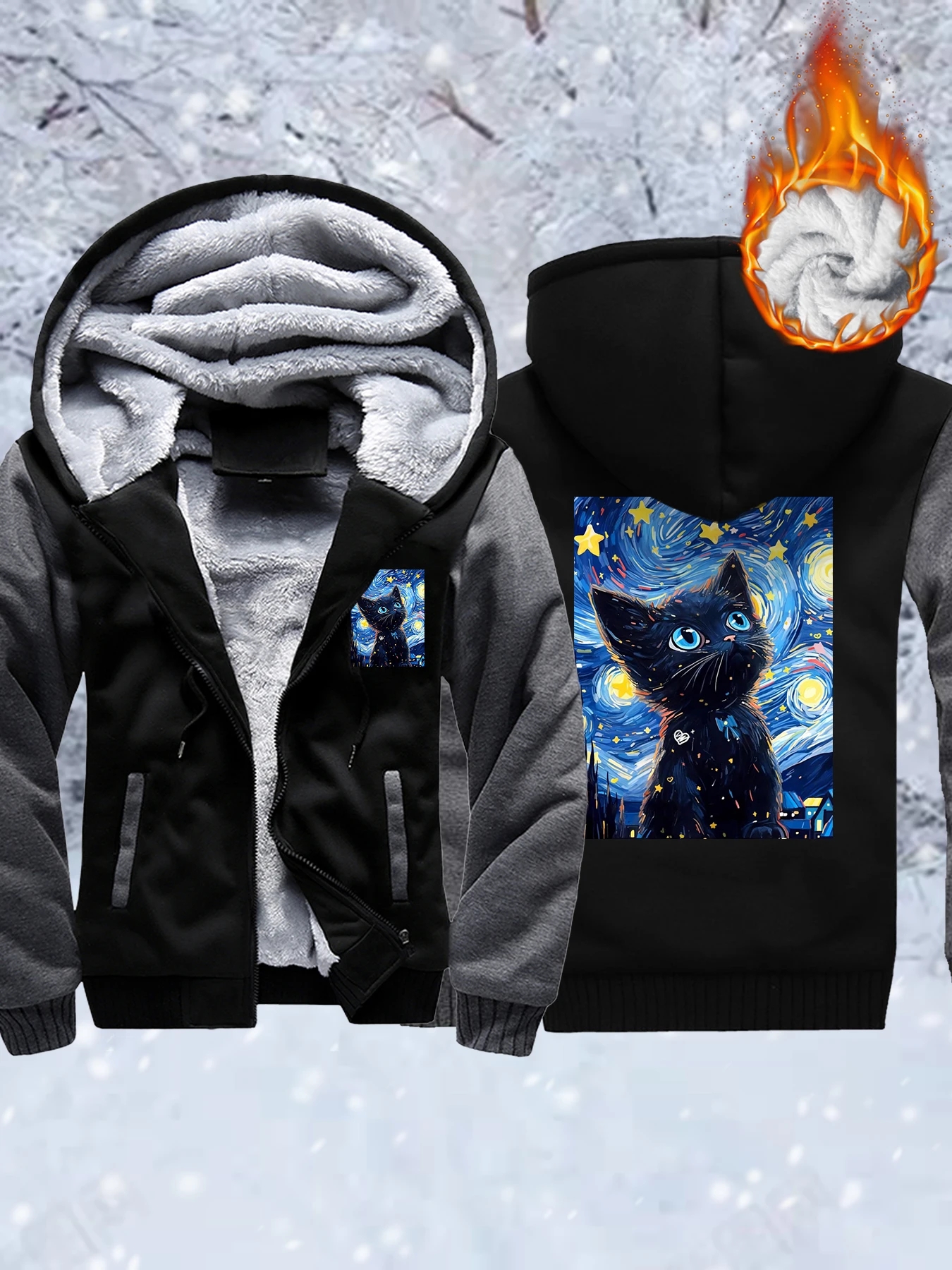 اللوحة الزيتية الملونة القط يطبع رشاقته معاطف الهيب هوب المتضخم سترة جيب سستة الشارع الشهير الشتاء الصوف للجنسين هوديس #2