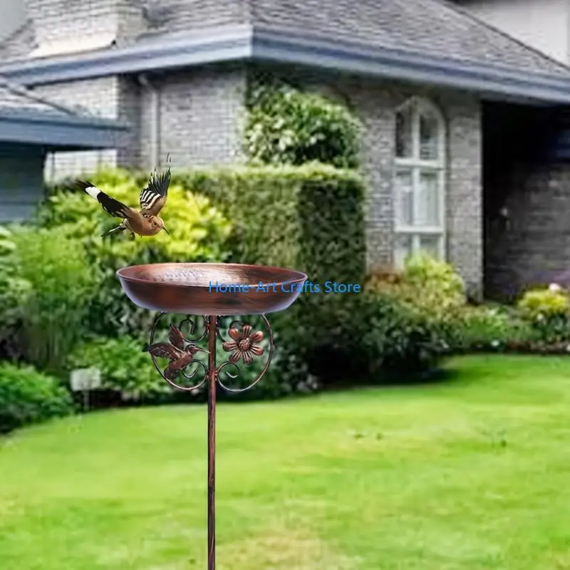 Y3NA All Season Iron Bird Feeder Bath Spikes With Secure Ground Mount Suitable For Backyard Attracting Wild Birds Year Round