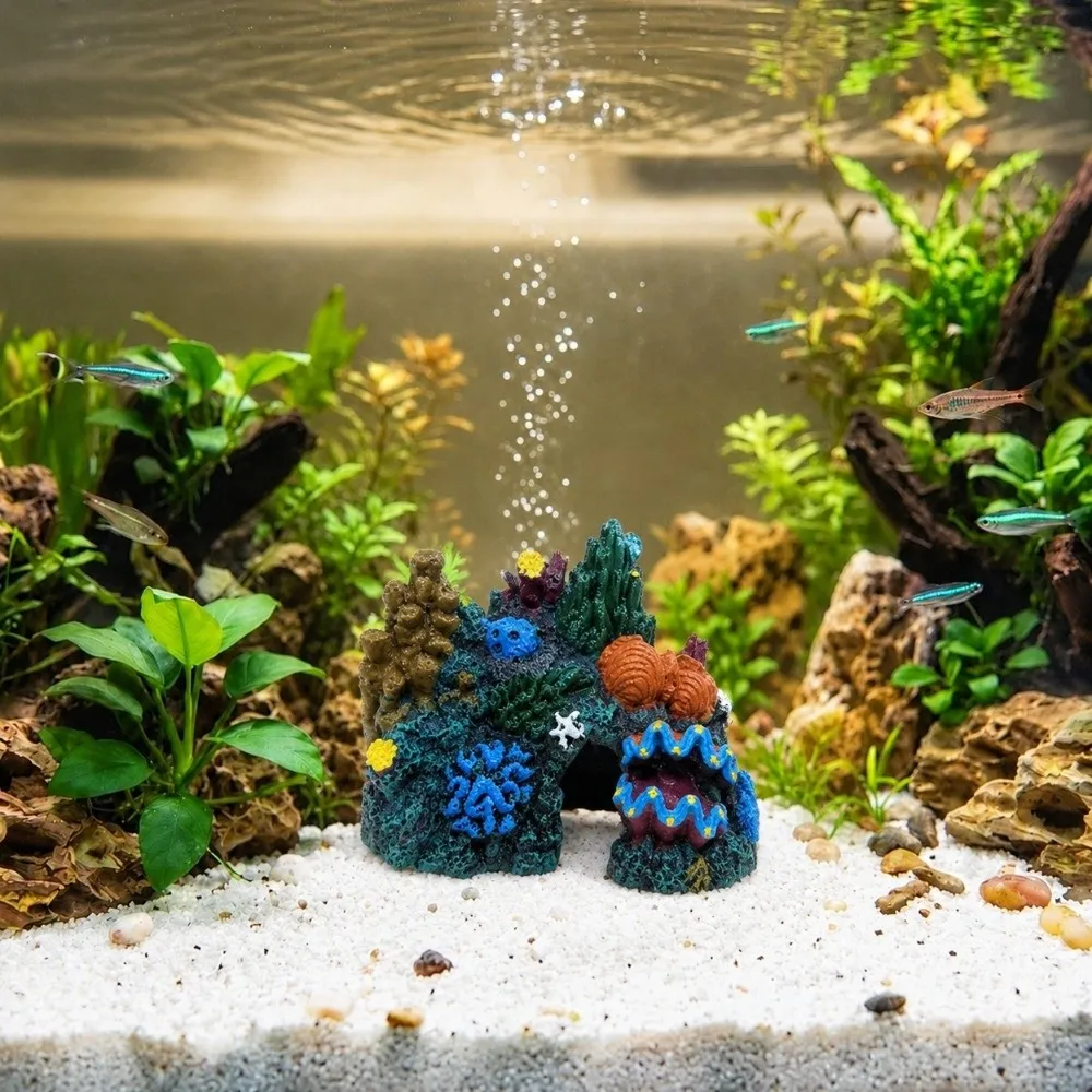 Resin Aquarium Decoration Ocean Color Hollow Structure Fish Tank Ornament Safe Surface Irregular Shape Resin Rock Cave