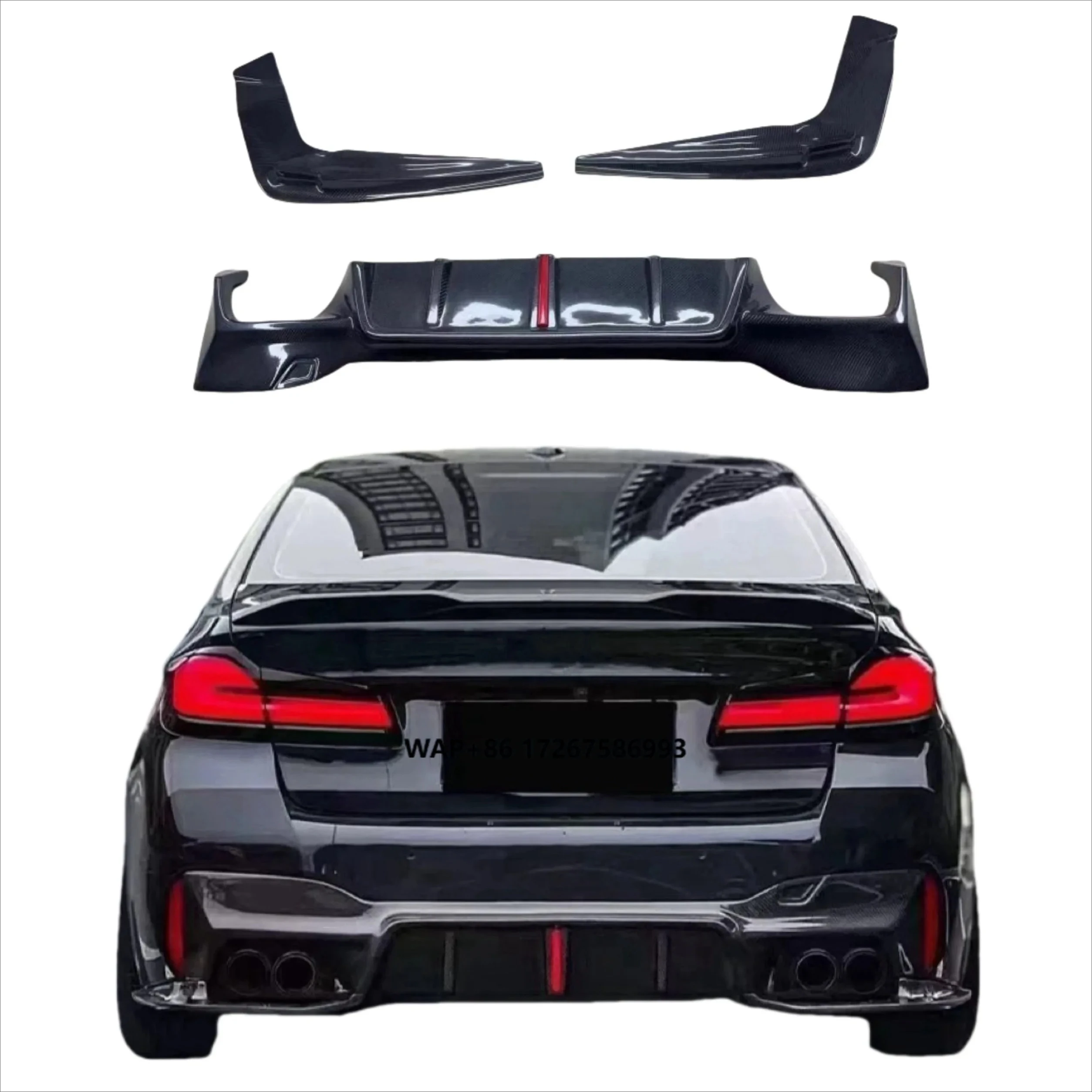 

3D Style Carbon Fiber Rear Diffuser Spoiler Lamp for 5 Series G30 G38 2018-2022 Body Parts Lip Rear