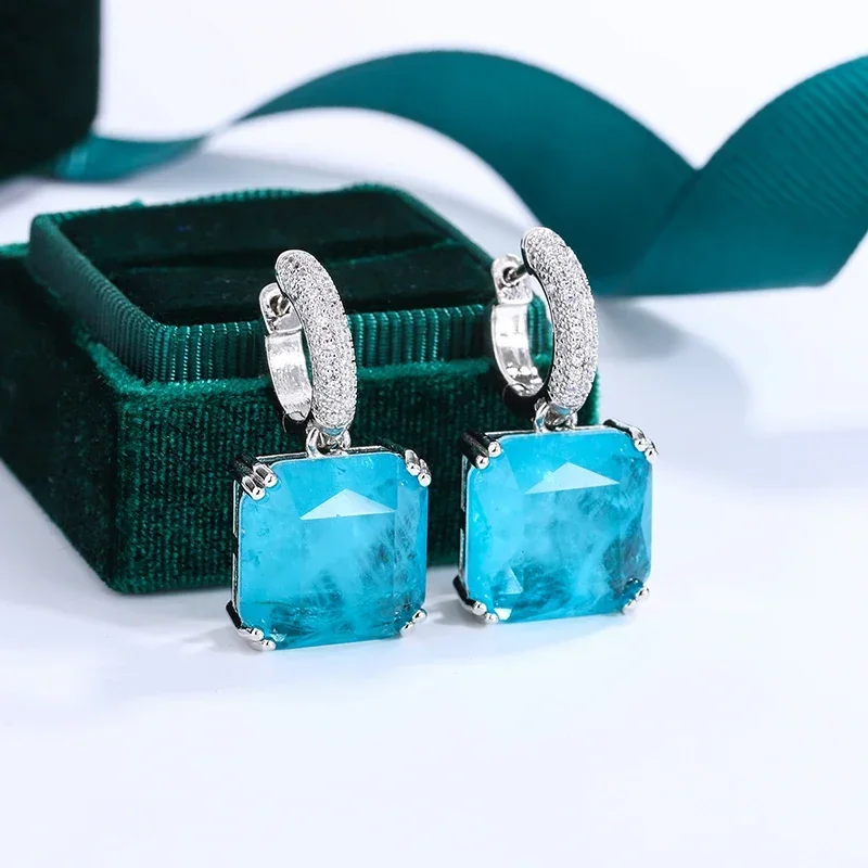 

Новые роскошные изумрудные серьги-гвоздики Параиба из серебра 925 пробы для женщин, сверкающие ювелирные изделия для свадебной вечеринки, свадебные серьги