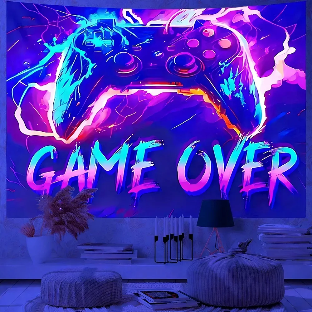Glowing Gamer Wall Tapestries UV reaction tapestry background decoration wall hanging bedroom party decoration