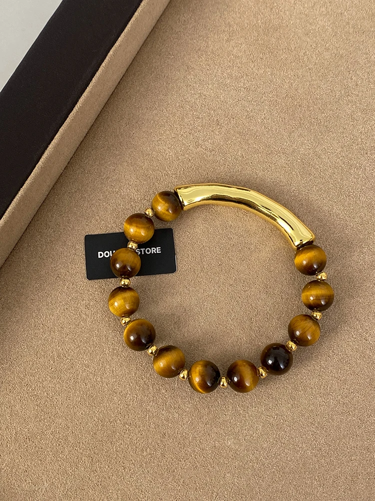 Semplice braccialetto elastico regolabile con distanziatore di perline di bambù retrò radiano, gioielli premium