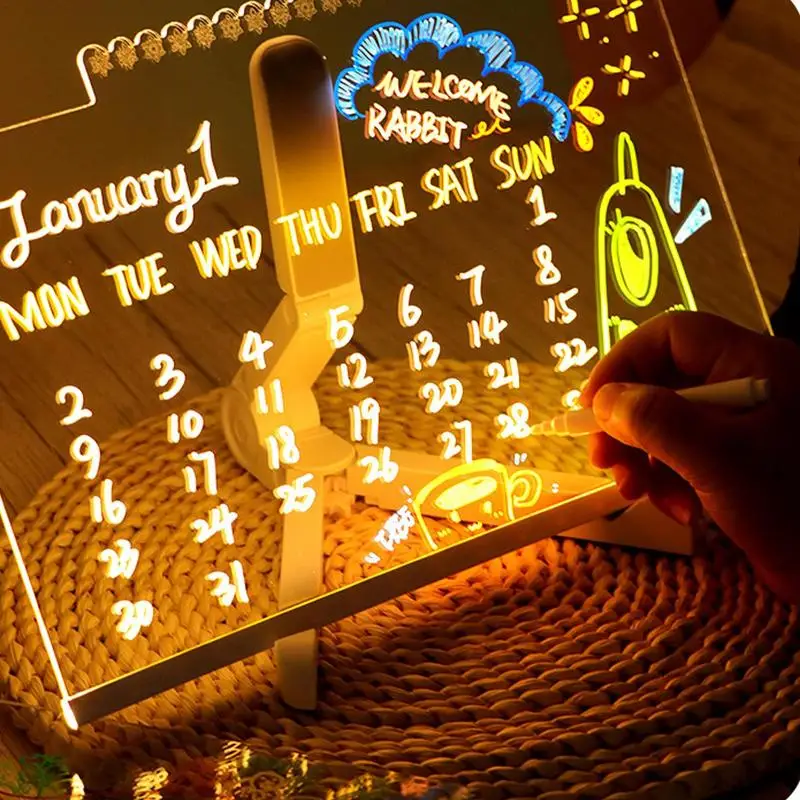 Доска для сухого стирания с подсветкой, светодиодная доска для сообщений с буквами и 7 красочными ручками, акриловая доска для рисования для офиса, школы, дома