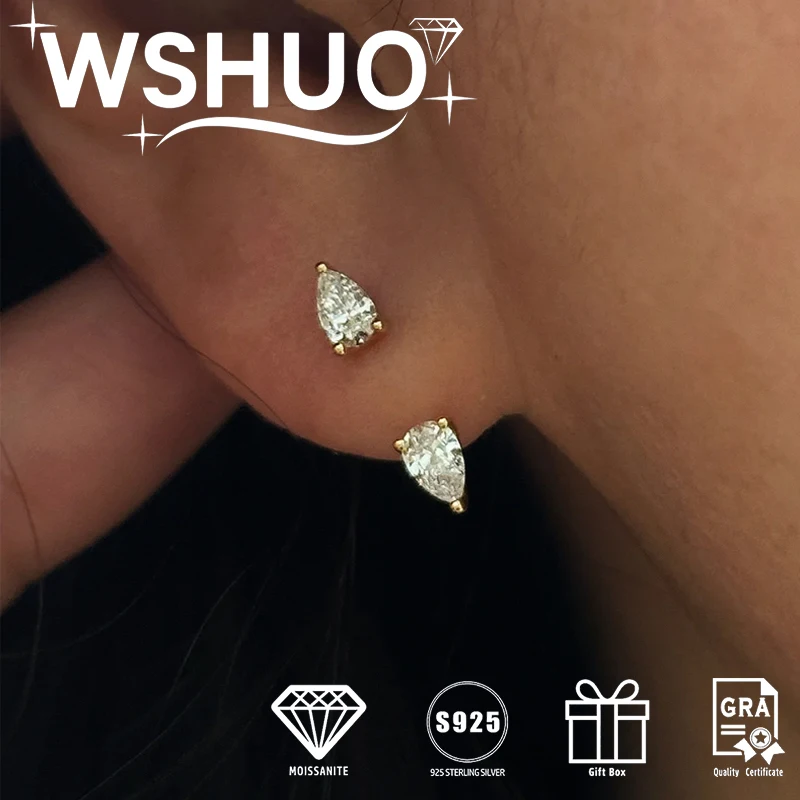 

2-Stone Pear Cut Moissanite Stud Earrings 100% S925 Silver Plated 18k Gold Detachable Diamomds Ear Studs for Women Fine Jewelry