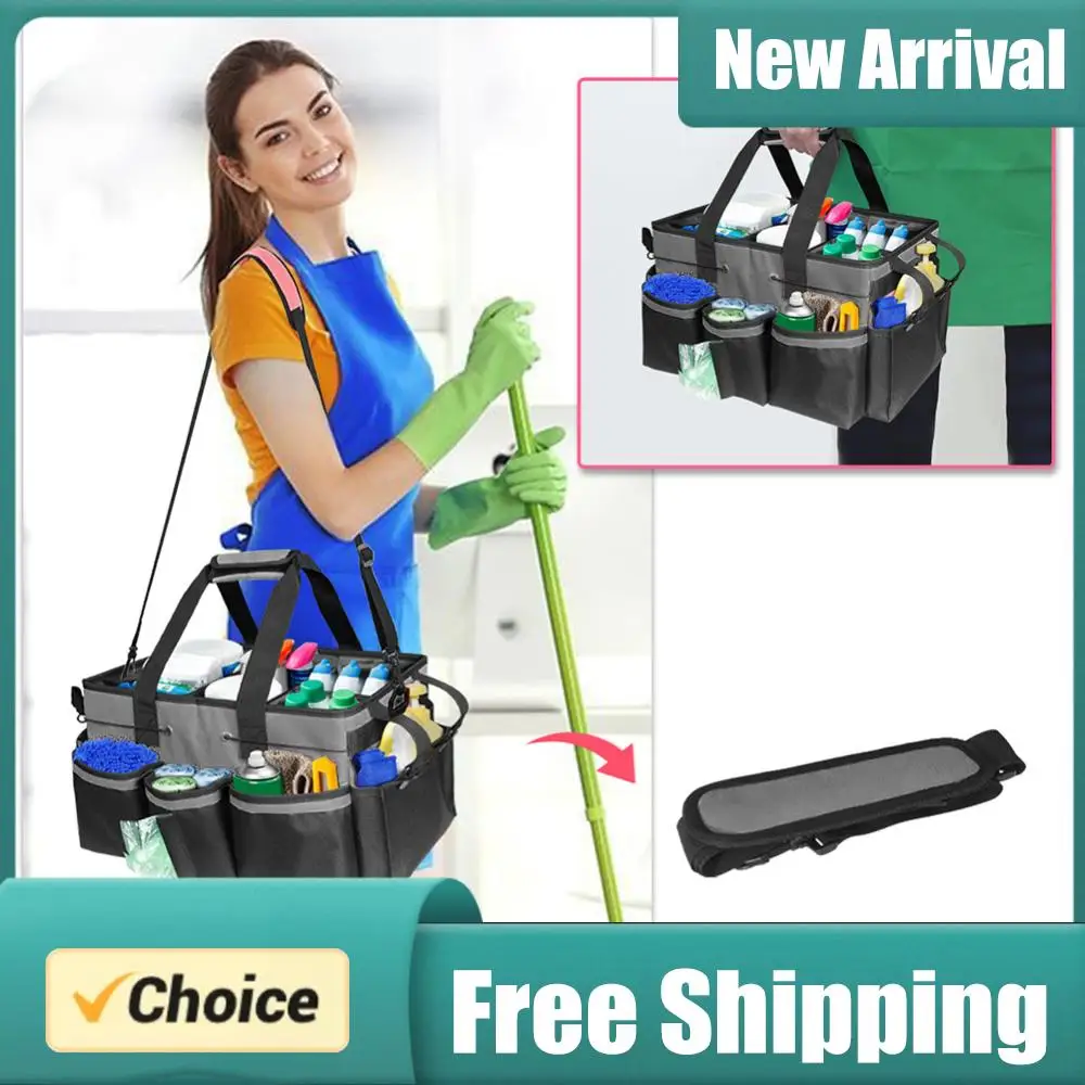 特大クリーニングバッグ、多ポケット付きクリーニングキャディバッグ、ハンドル付きクリーニングオーガナイザートートバッグ（清掃員、家事手伝い用）