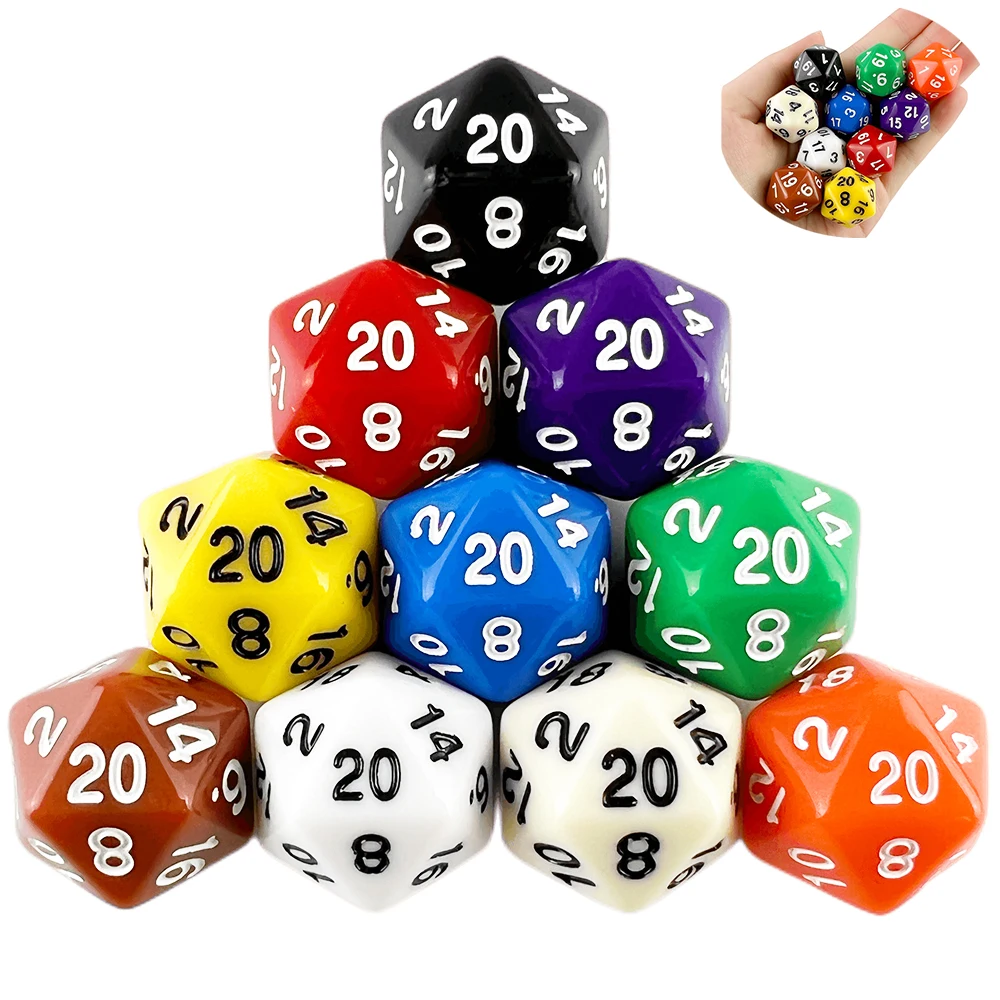 D20 dés polyédriques 19.7mm TRPG DND jeu de dés numérique 20 côtés 10 pièces pour jeu de société de fête