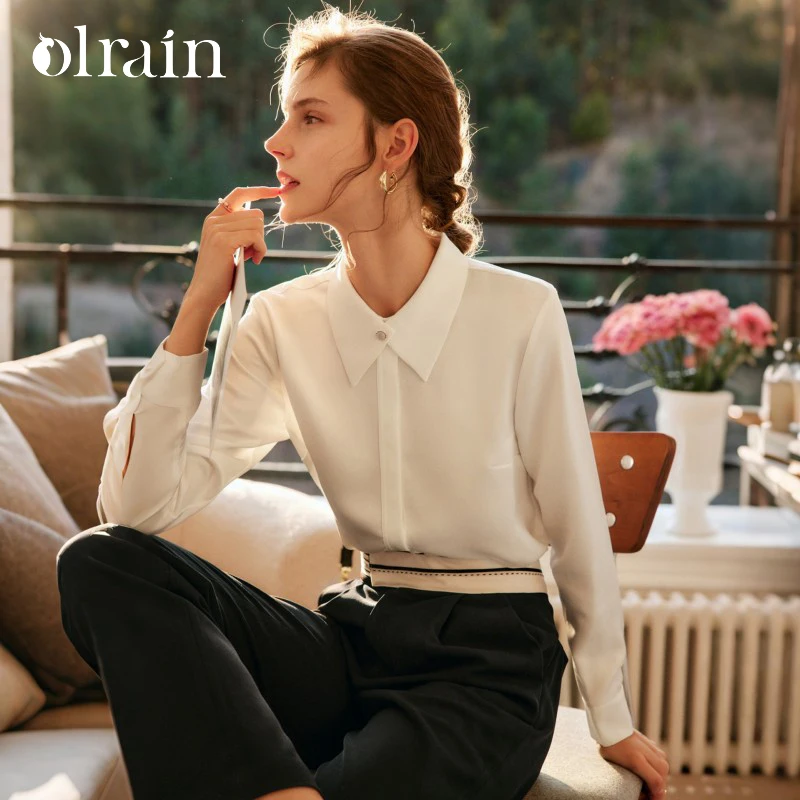 

OLrain Women's White Formal Shirt Spring 2026 New Elegant Fitting Top Commute Polo Collar Long Sleeve Blouses Female O57QC00563