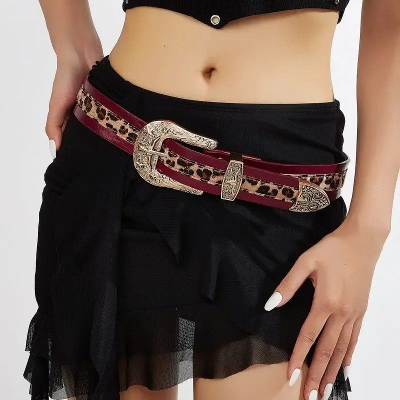 2026 New Hot Selling Fashion Women's Carved Buckle Leopard Print Belt Retro PU Belt Punk Jeans Pants Women Belts Y2k
