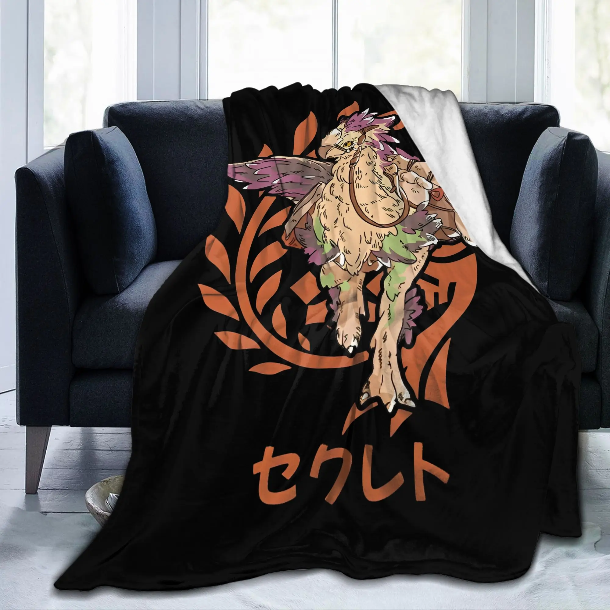Monster Hunter Wilds Seikret Flannel Throw Blanket Game Gaming for Couch Knitted Blanket Car Lightweight Multi-function