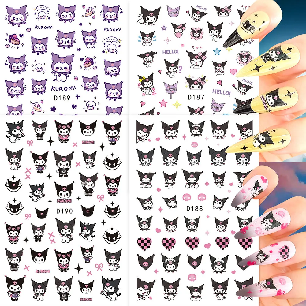 Autocollants pour ongles en forme de cœur rouge Hello Kitty, Kawaii, Design doux, décoration de manucure Sanrio, autocollants Kuromi auto-adhésifs, fourniture pour ongles, 16/1 pièces