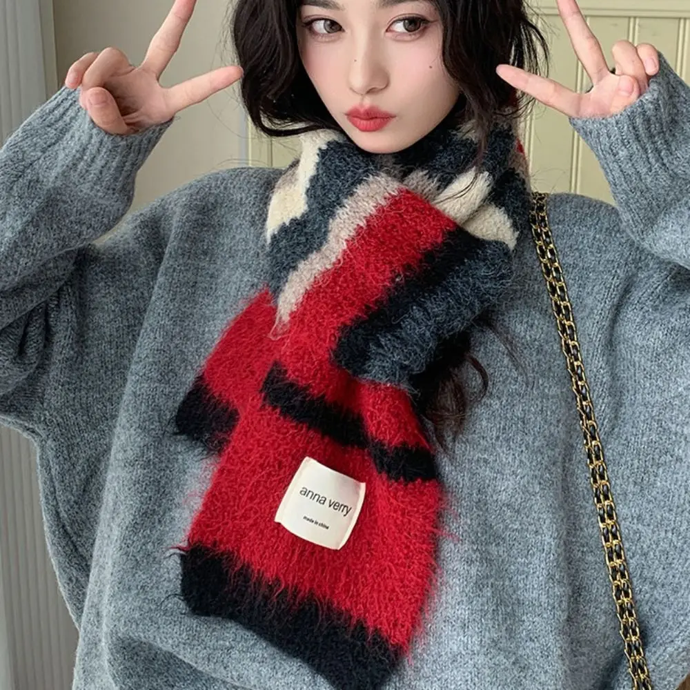 

Korean Style Multicolor Cashmere Shawl Windproof Colorful Knitted Stripe Scarf Warm Neckerchief Women Winter Scarves Female