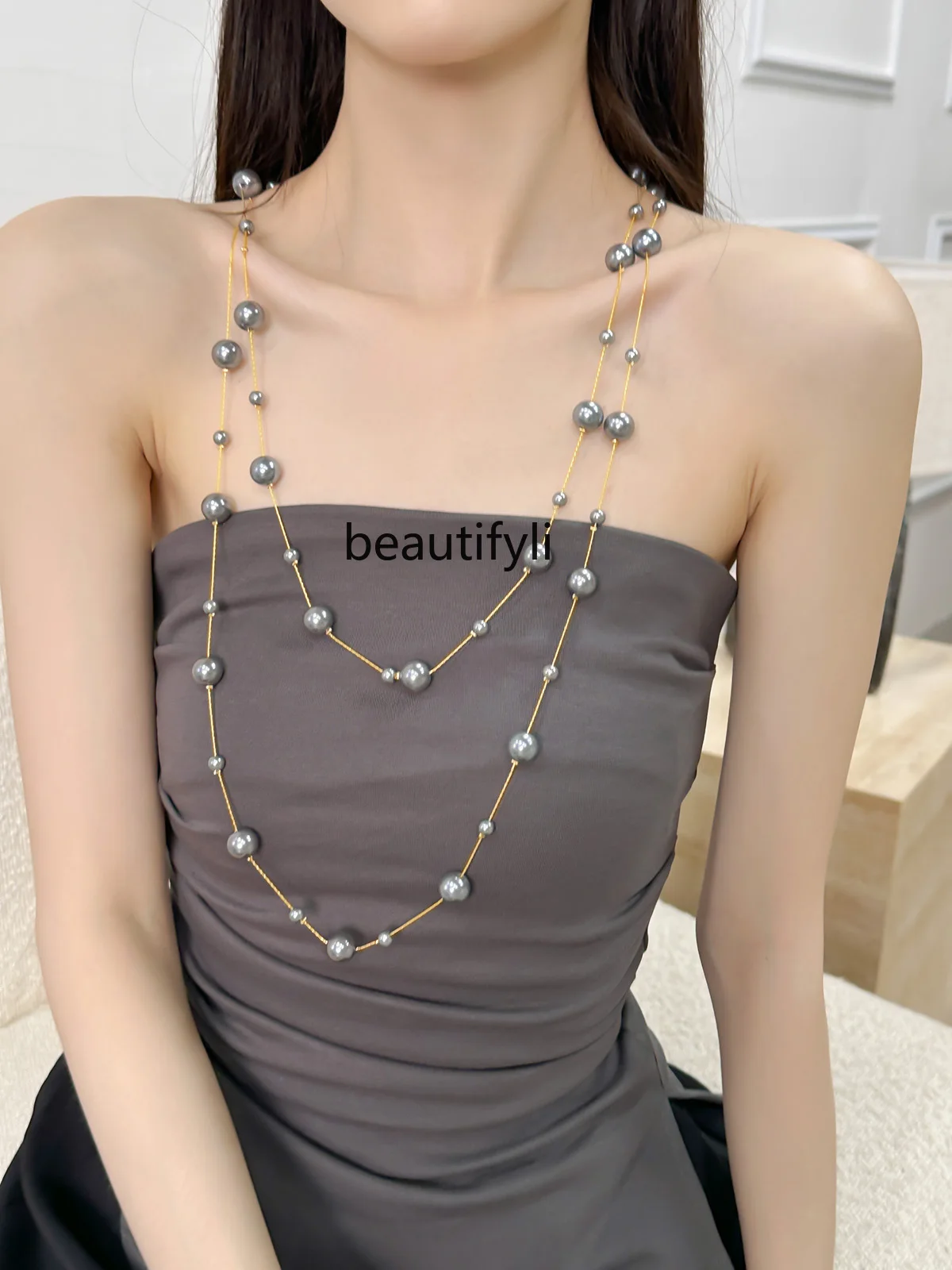 Elegant Graceful Pearl Starry Long Multi-Layer Necklace with Various Wearing Methods Vintage Sweater Chain