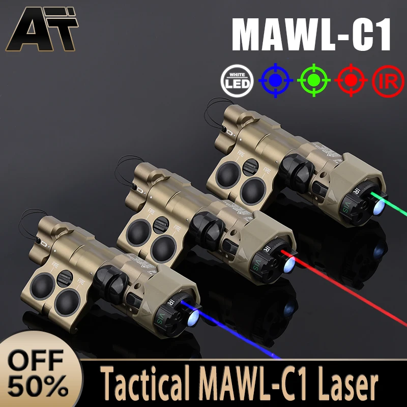 

Tactical MAWL-C1 Metal Laser Red Green Blue Dot IR Sight Hunting LED White Light Scout Light With Pressure switch For 20mm Rail