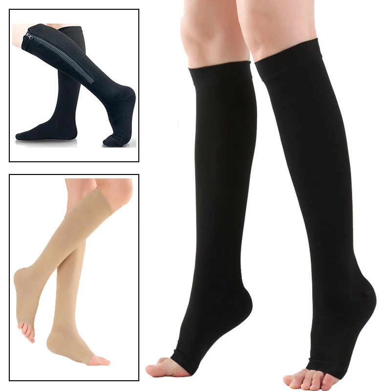 

Medical Zipper Compression Sock Women Men High Elasticity Nylon Closed Toe Pressure Stocking for Edema Varicose Veins