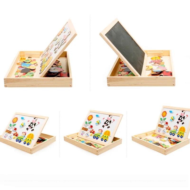 Planche à dessin magnétique en bois pour enfants, Puzzle d'animaux, tableau noir multifonction, jouets éducatifs d'apprentissage pour enfants