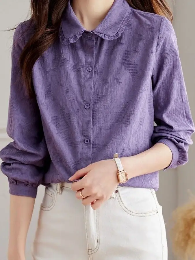 

Pure Cotton Korean Style Long Sleeve Shirt Women's Anti-Aging Early Autumn New Unique Slimming Top Floral Embroidery High-End...