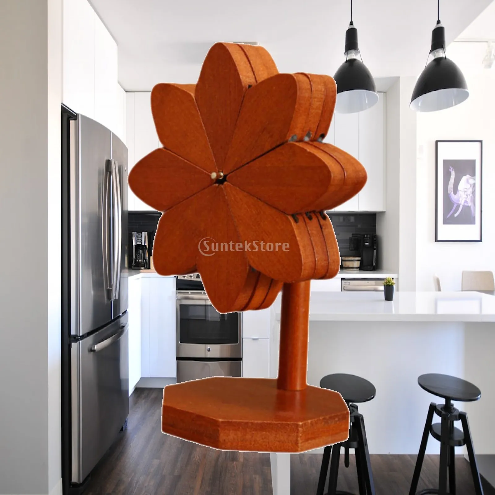 Wooden Drink Coaster Windmill Shape Table Mat Bamboo Hot Pot Holder for Family Gatherings