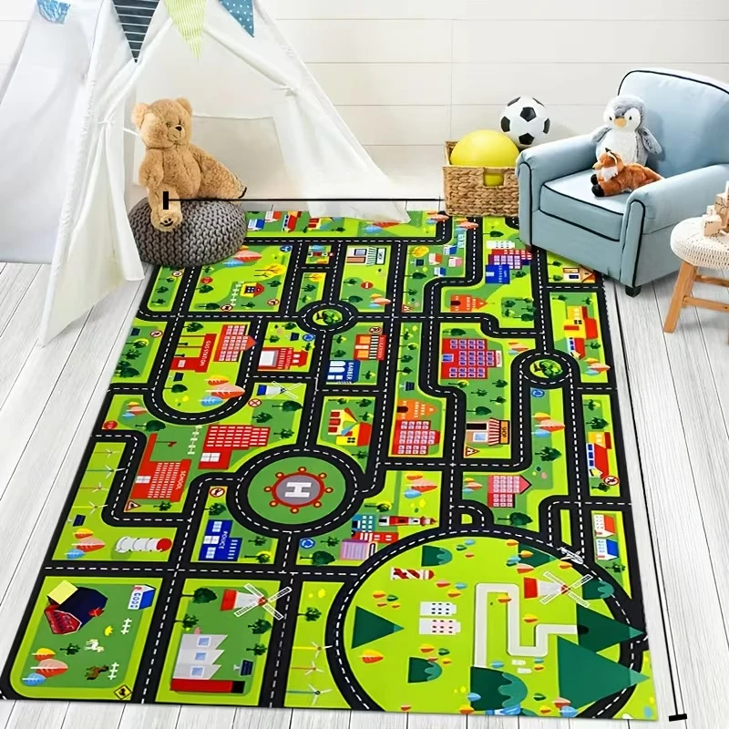 City Road Kids Carpet Non Slip Backing Bedroom Playroom Classroom Rug Spring Winter Decor Boys Girls Children Gift Mat Door Mat
