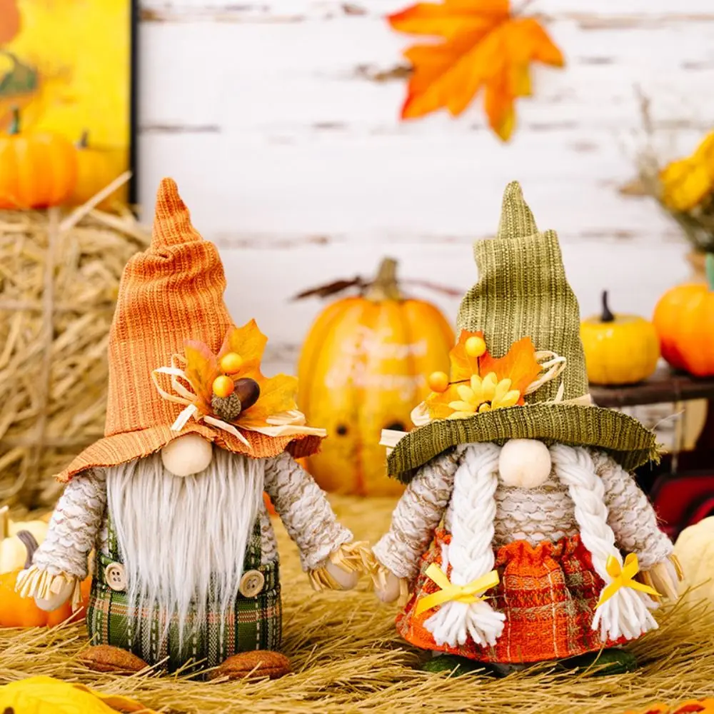 

Maple Leaf Thanksgiving Elf Dwarfs Dolls Handmade Autumn Celebration Sunflower Gnome Dwarf Dolls Plush Cartoon