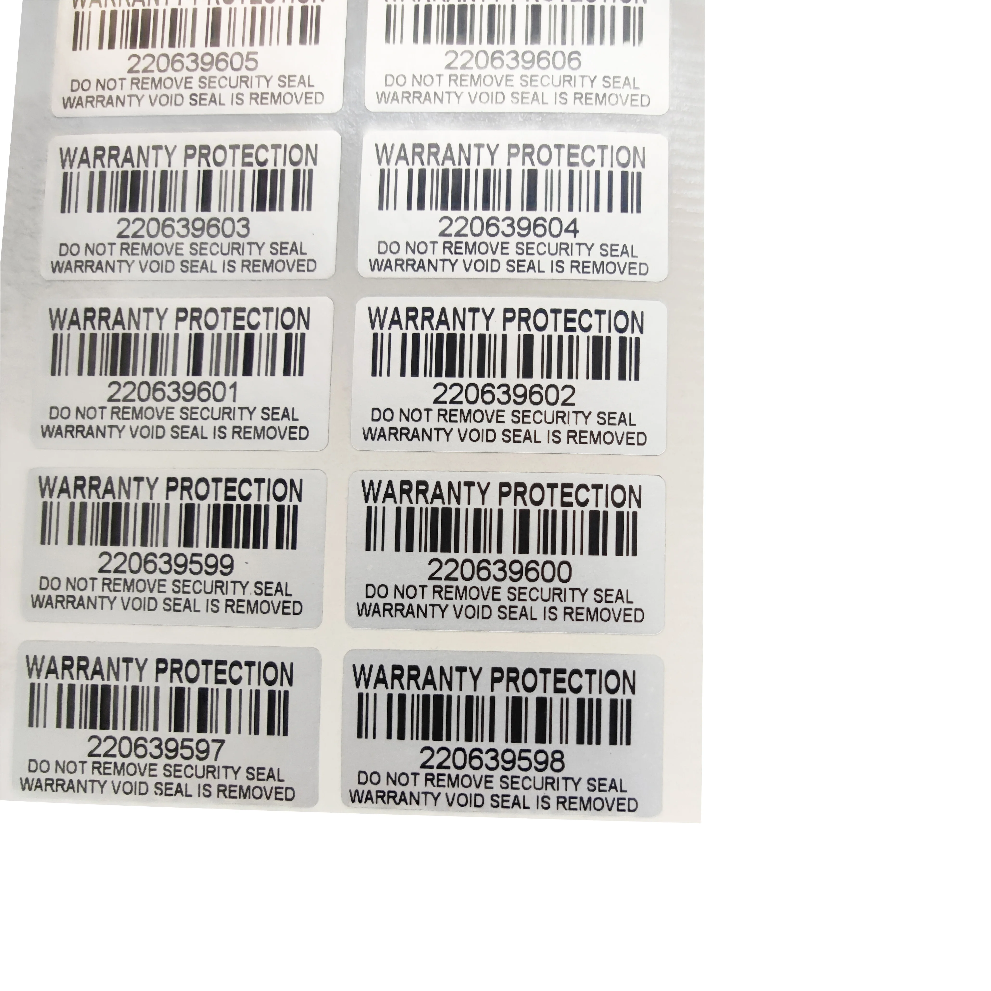 100 szt. Srebrna naklejka ochronna gwarancji (30 mm x 15 mm) Bezpieczna plomba Zabezpieczenie przed manipulacją Gwarancja nieprawidłowa naklejka z numerem seryjnym — zdjęcie produktu 5