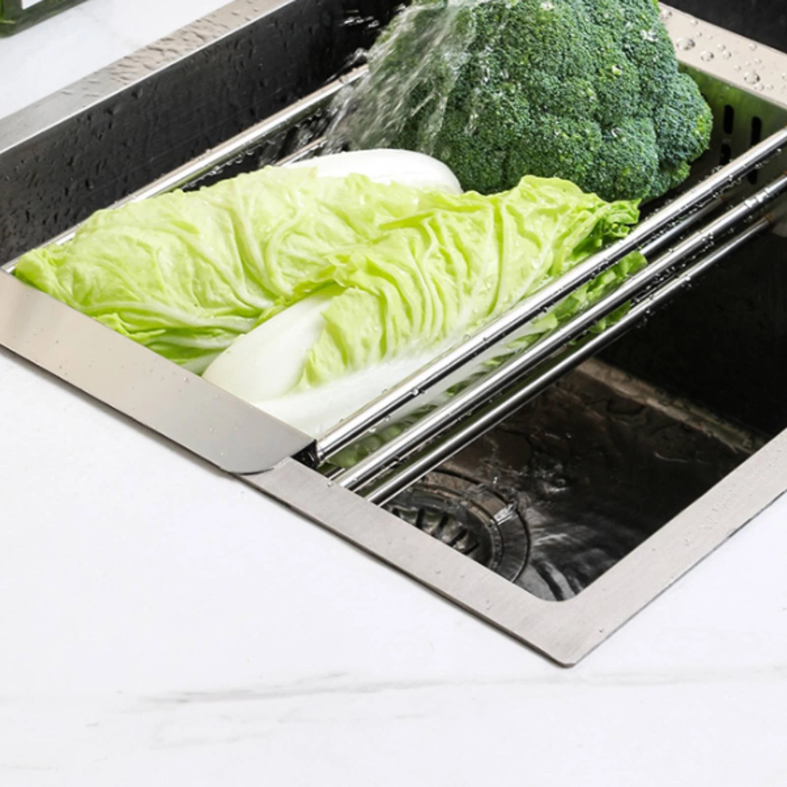Over-Sink Draining Basket Long-Lasting Expandable Sink Drainer Kitchenware Rustproof Dishwasher Safe for Rv Kitchen