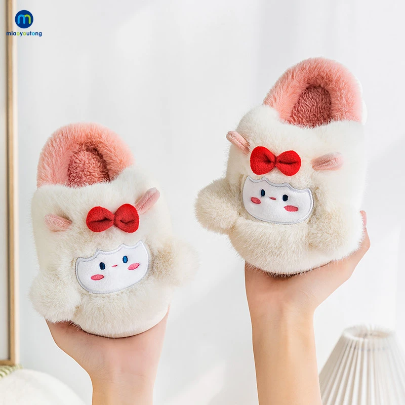 Children Cute Cotton Slipper Soft Autumn Winter Warm Baby Boy Girl Indoor Home Bedroom Thick Sole Parent-child Shoes Miaoyoutong