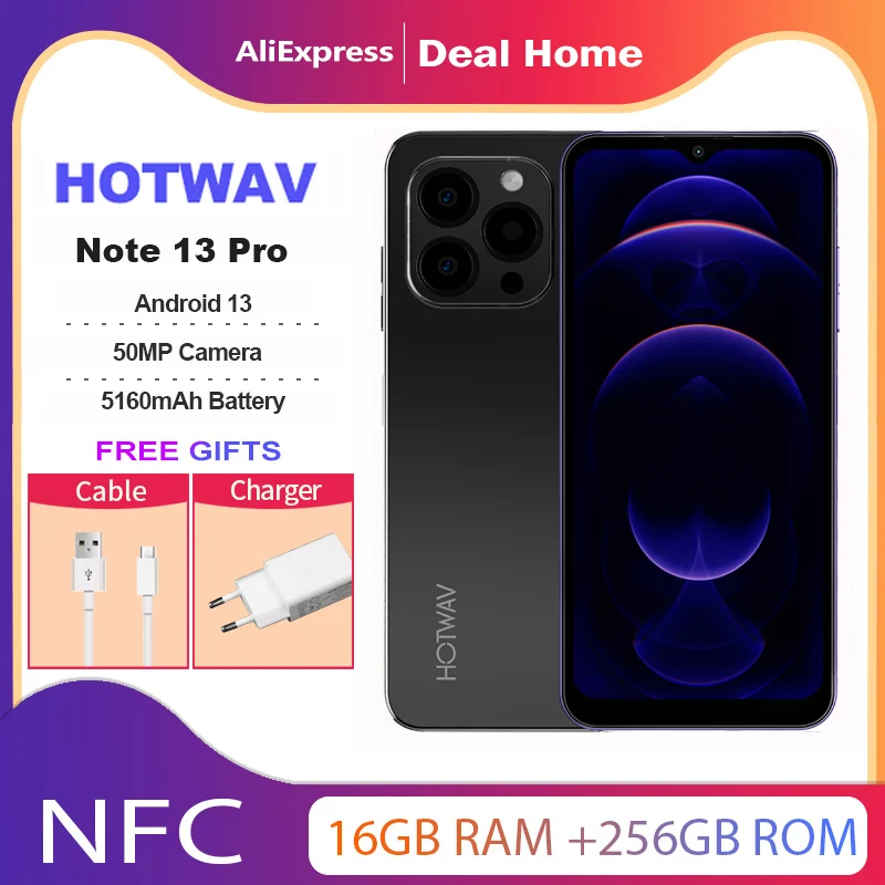 HOTWAV Note 13 Pro,16GB+256GB,Android 13,5160 mAh,50MP,18W Charging,6.6'' HD+ 90Hz Refresh Rate,Octa-Core