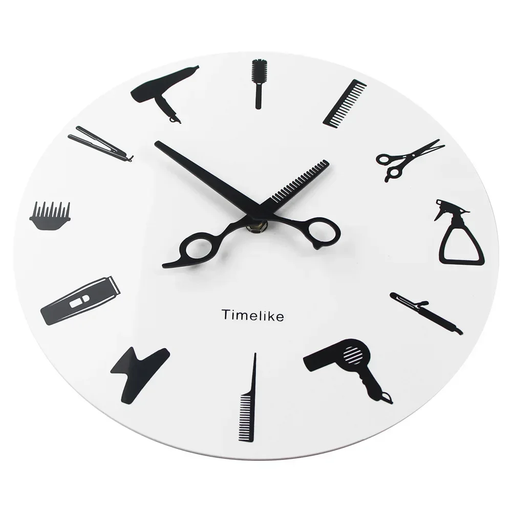 3D 12Inch Creative Acrylic Hair Salon Wall Clock Living Room Decoration Clock Barber Shop Decoration Clock Hair Salon Wall Watch
