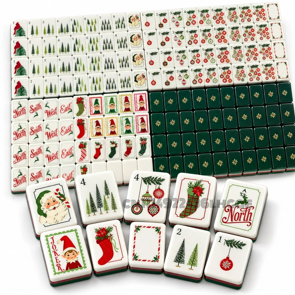 2027 New Christmas Mahjong Tiles, 160-Piece Acrylic American Mahjong Set 160 festive acrylic tiles with Santa
