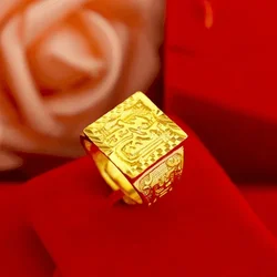 9999 24k real gold ring men's real gold finger ring men's gold ring 999 jewelry adjustable for gift giving