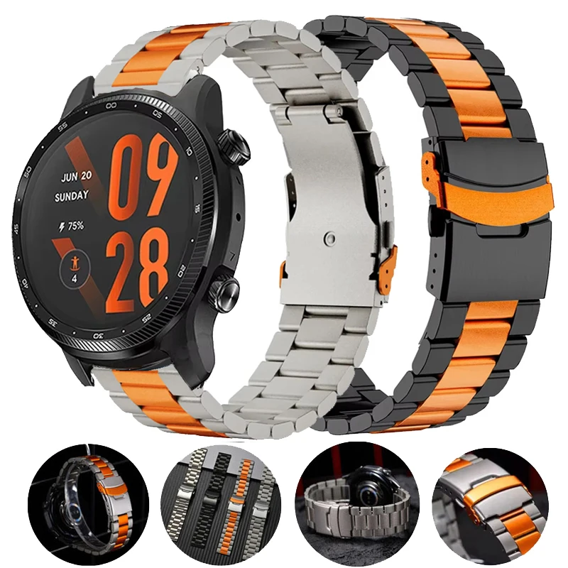 22 مللي متر حزام فاخر من الفولاذ المقاوم للصدأ لـ TicWatch Pro 3 Ultra LTE Band Correa لـ TicWatch Pro 3/S 2020 2021/GTX/E2 S2 حزام الساعات