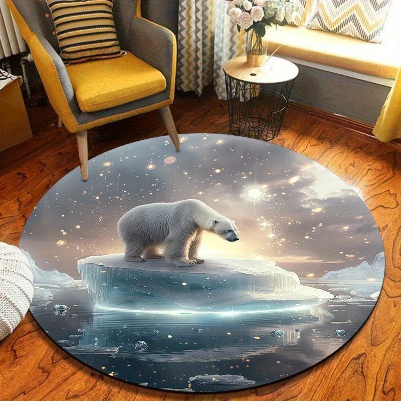 Arctic Bear on Ice Round Doormat – Lightweight Non-Slip Washable Mat for Tranquil Winter Home Decor