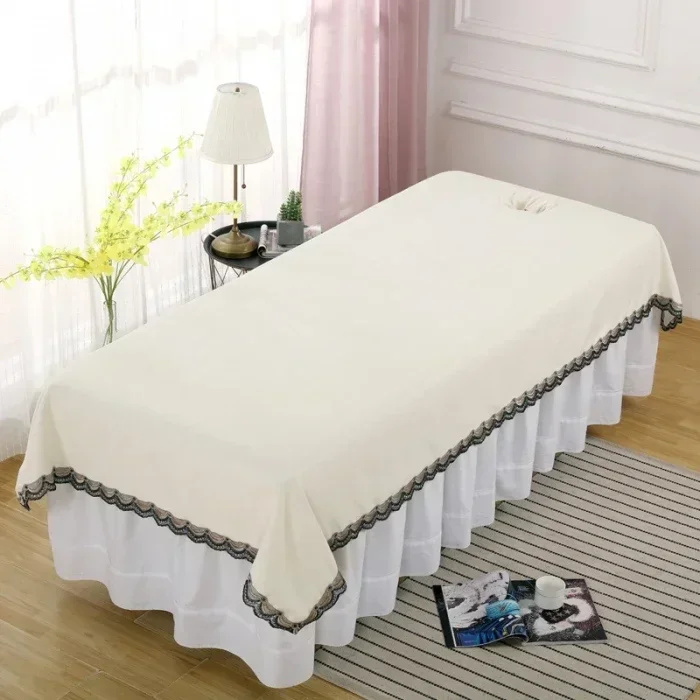120x230cm Thicken Velvet Beauty Salon Bed Sheet Lace Edged Massage SPA Club Bedspread Salon Sheet Sabnanas with Hole