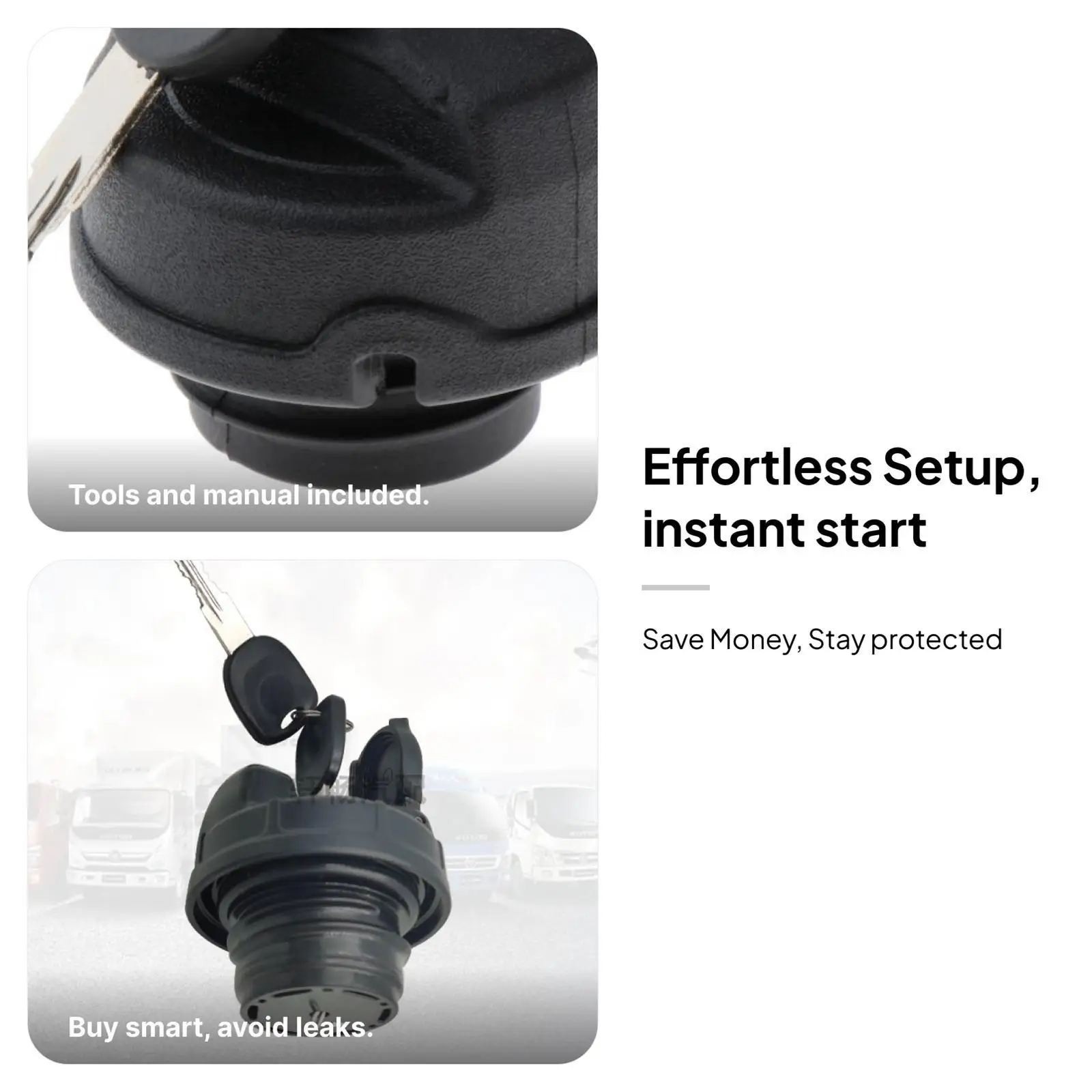 Car Fuel Cap Lock Plastic Gas Filler Cover with Keys 65mm Durable Replacement for VW Beetle Caddy