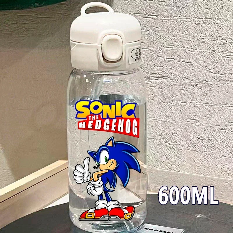 400\600ml Sonic The Hedgehog Transparent Plastic Straw Water Cup Outdoor Sports Portable Childrens Drinking Water Bottle Gifts