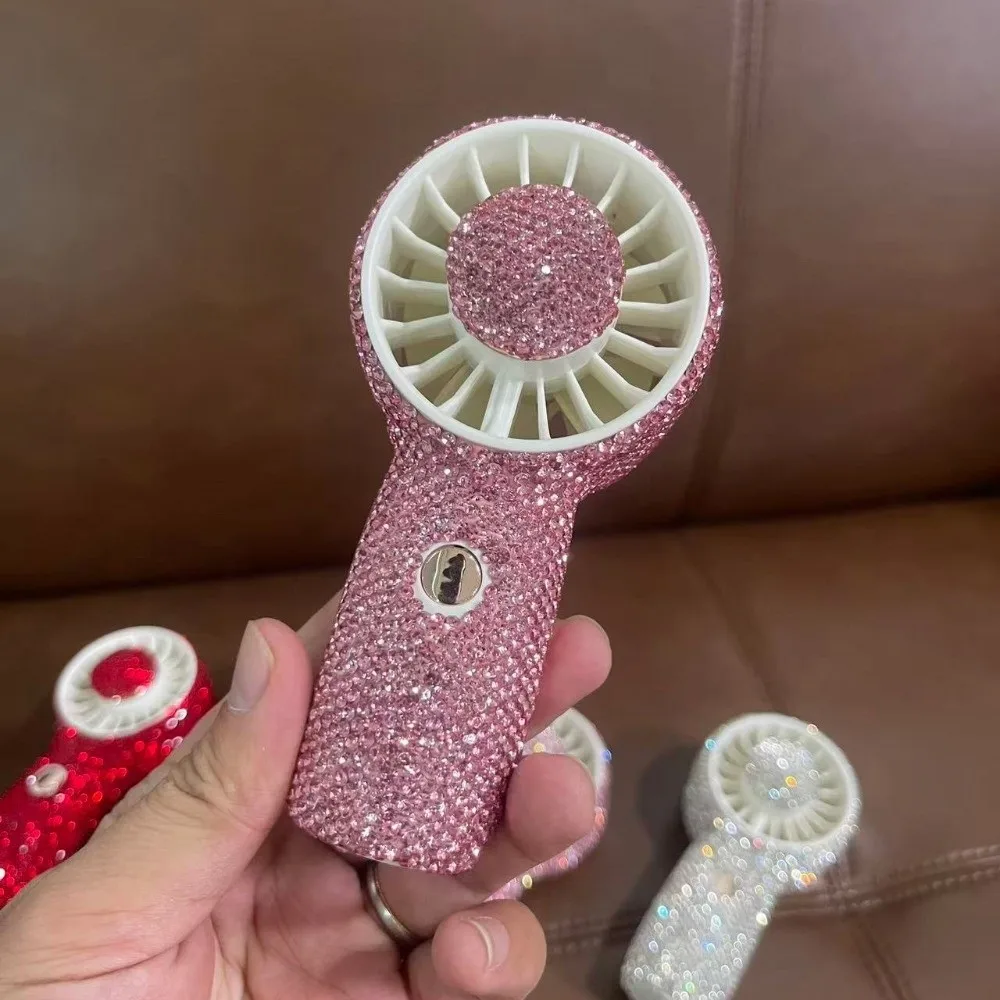 Sparkling Rhinestone Handheld Fan Long-Lasting 3 Gears Mini Cooling Fan USB Rechargeable Quiet Operation Portable Hand Fan