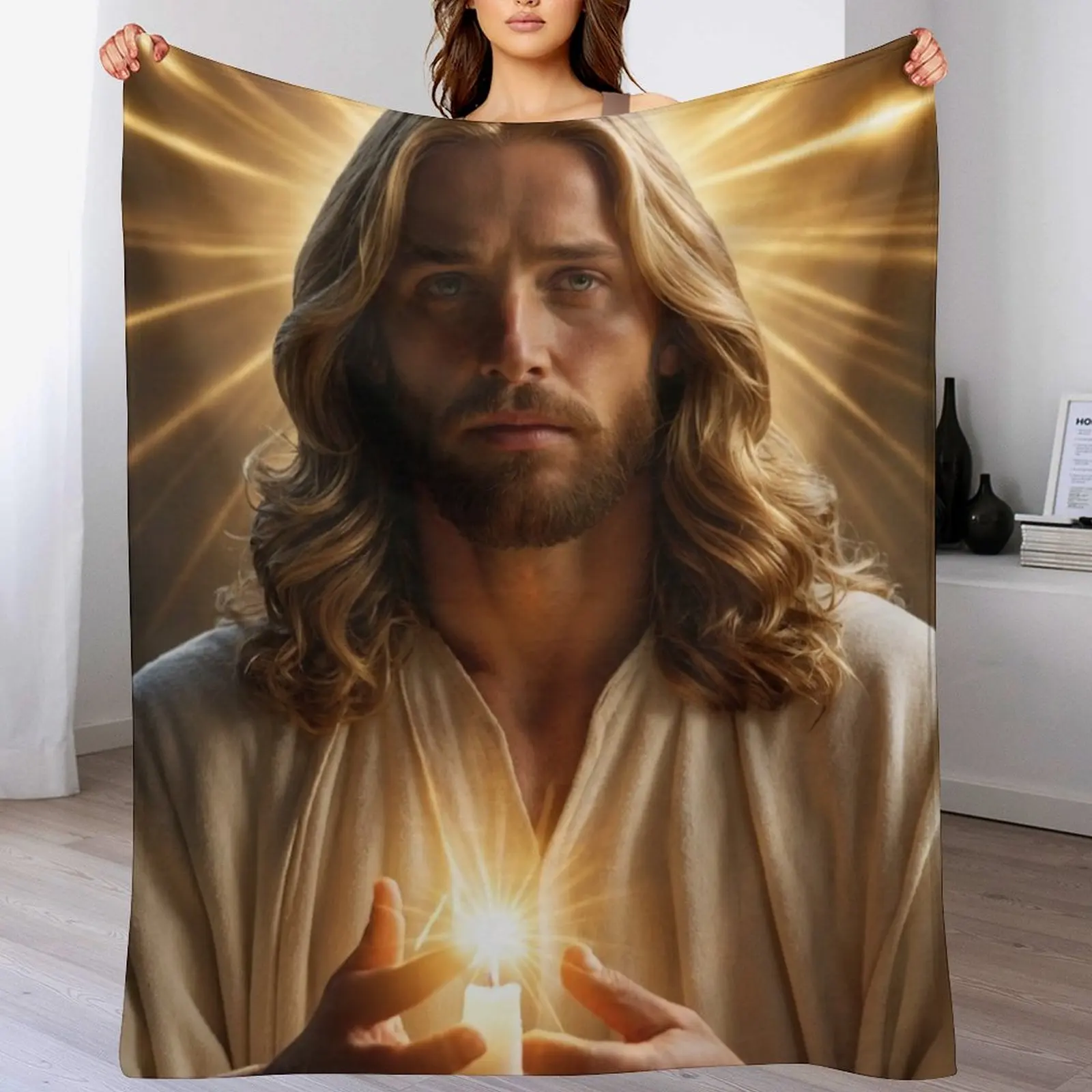 

Jesus Christ Blessings Throw Blanket Warm Plush Fuzzy Blanket for Living Room