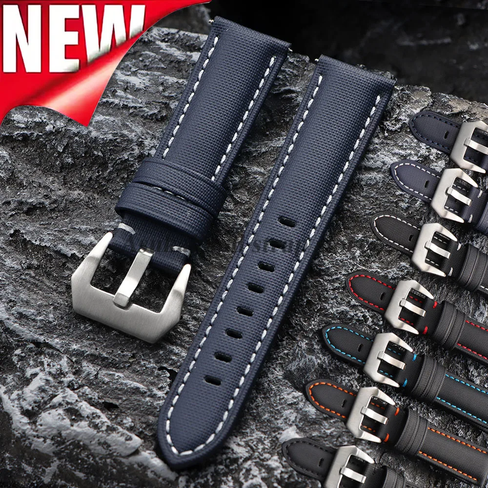 Bracelet de montre en toile de voile de qualité supérieure pour Seiko pour Panerai pour Blancpain 20mm 22mm 24mm Bracelet de montre en Nylon noir bleu pour hommes