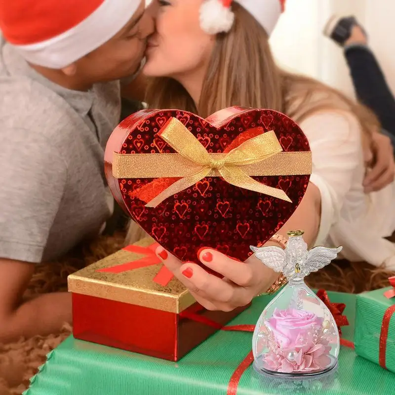 Regali per le donne Rosa conservata nell'angelo Copertura in vetro Matrimonio Fiori eterni Natale San Valentino Regali d'amore per sempre