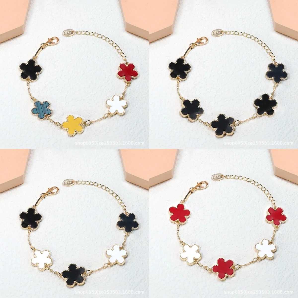 

Five-Leaf Plum Blossom Double Sided Women's Exquisite Chain Bracelet Non-Fading 18k Gold Plated Light Luxury Lucky Jewelry Gift
