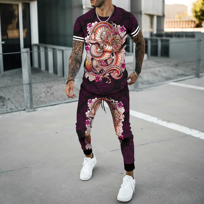 2023 Summer Men's T Shirt Set 3D Cute Panda Printing Tracksuit Daily Casual Clothing Short Sleeve Suit O Neck Cool Streetwear