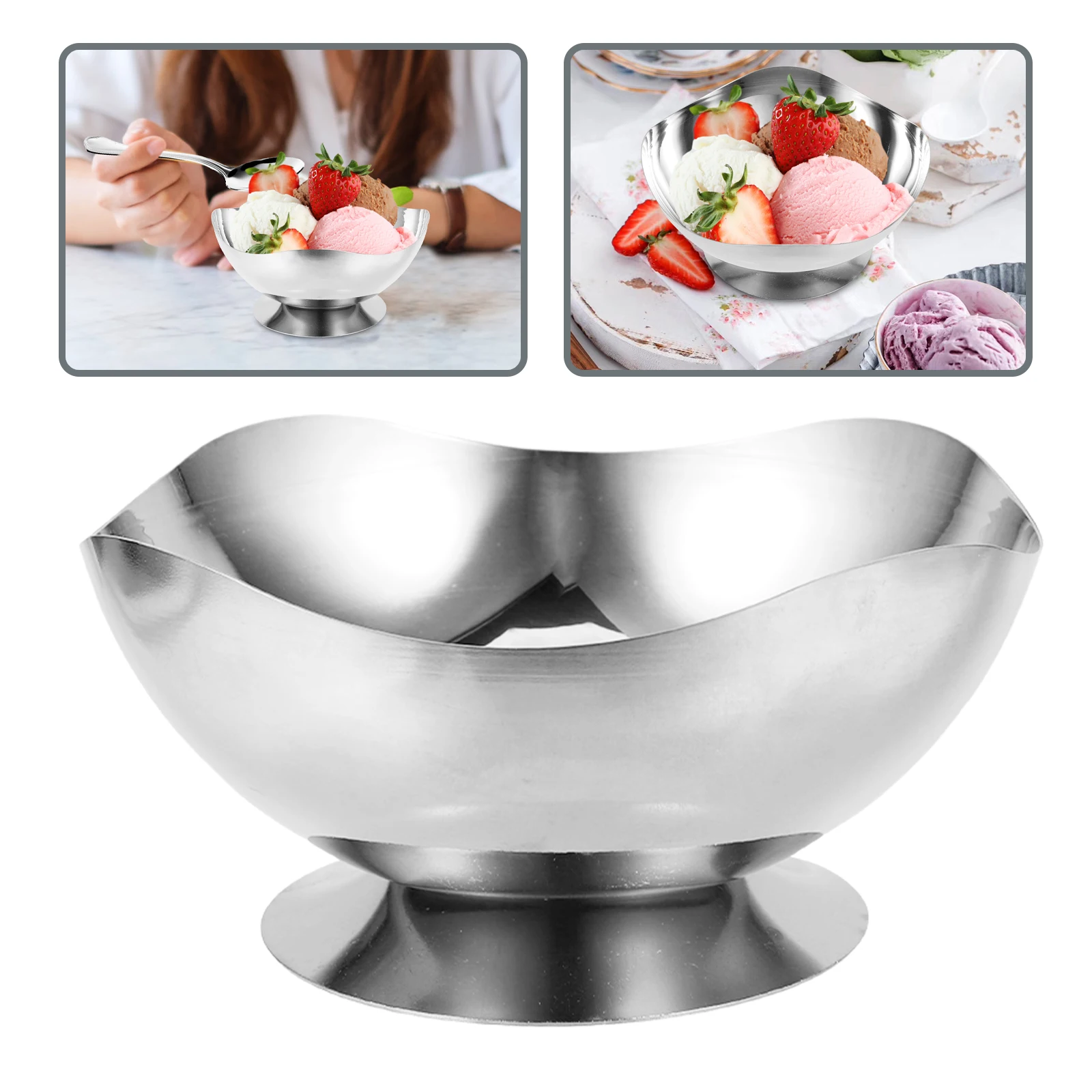 

Stainless Steel Ice Cream Cup Footed Pudding Bowl Dessert Cereal Fruit Appetizer Cups