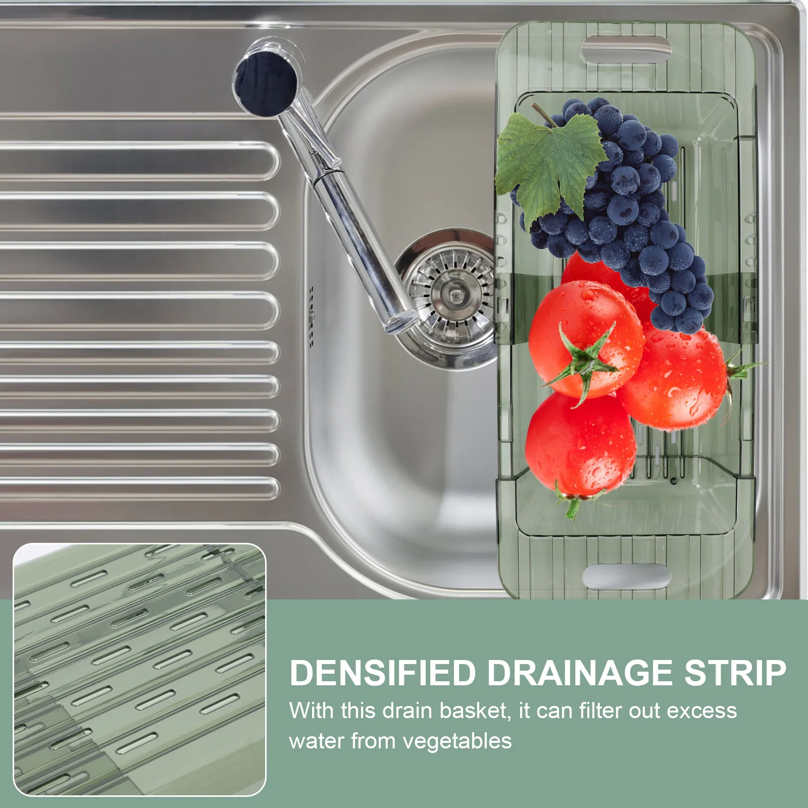 

Retractable Sink Drain Basket Household Vegetable Washing Green Plastic Kitchen Supply Fine Craftsmanship For Indoor