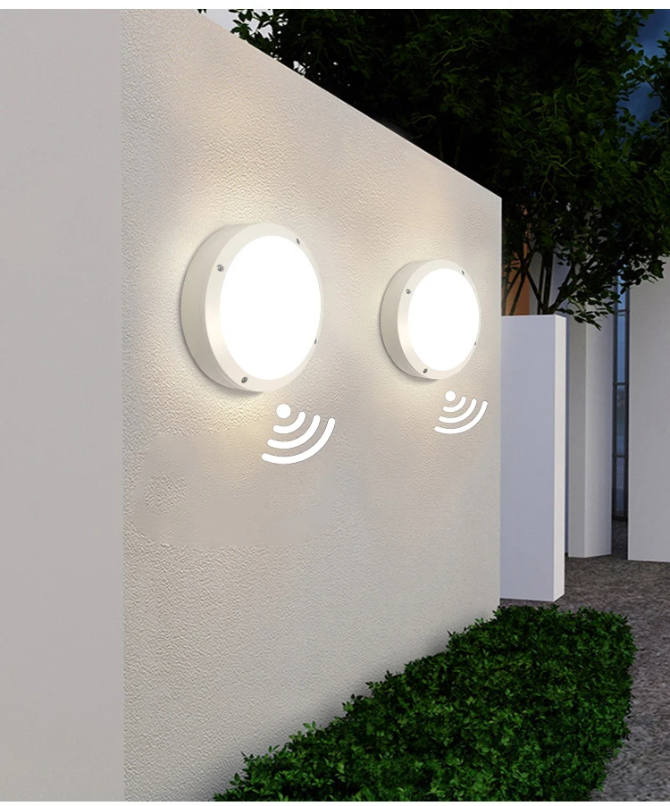 Outdoor IP65 waterproof emergency bulkhead light fitting with sensor 20W 25W 2d exterior round aluminium bulkhead ceiling light