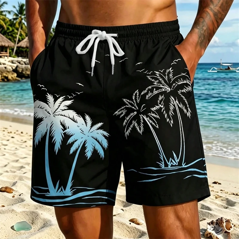 

Tropical Palm Tree Graphic Men's Beach Shorts Colorful Summer Hawaii Surf Vacation Swim Trunks Loose New 3D Printed Short Pants