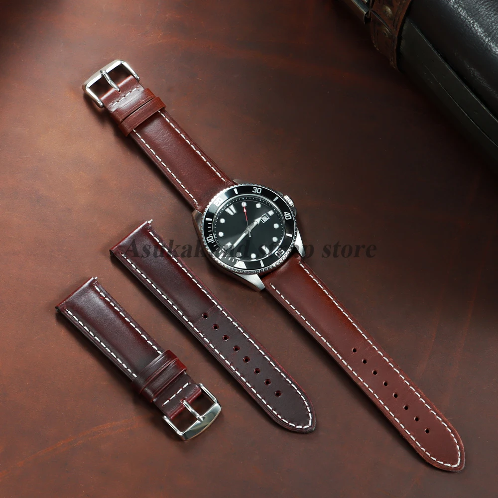 18mm 20mm 22mm cinturino in pelle cerata olio vintage nero per Seiko per Rolex cinturino strato di testa cinturino in pelle di vacchetta cinturino da uomo